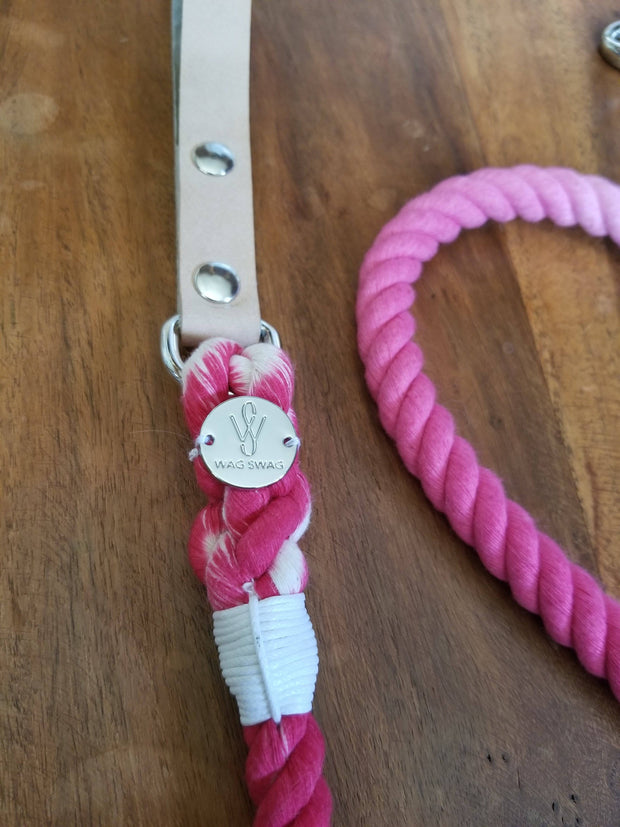 Pink ombre | Leather and Rope Leash - Wag Swag Brand Inc