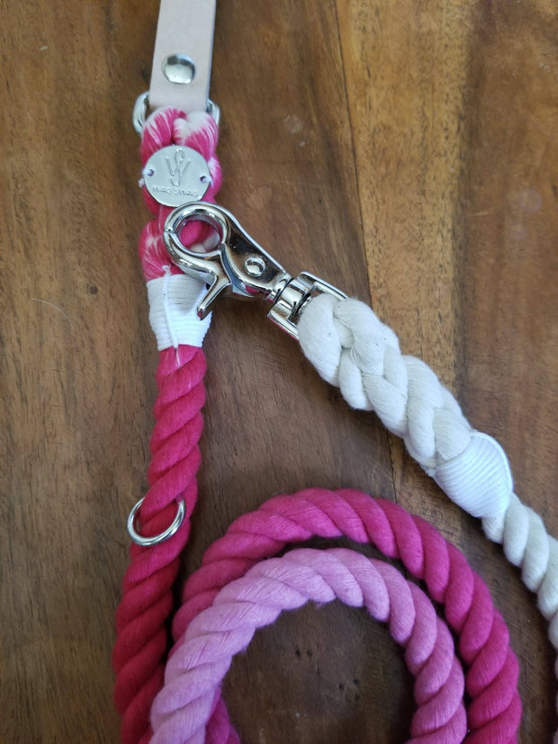 Pink ombre | Leather and Rope Leash - Wag Swag Brand Inc