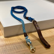 Blue Aqua Ombre | Leather and Rope Leash - Wag Swag Brand Inc