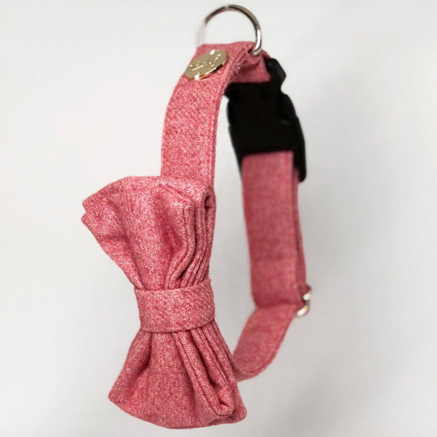 Wag Swag Brand | Bow Tie Dog Collar | Pink Wool