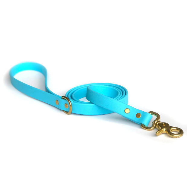 blue vegan leather dog leash