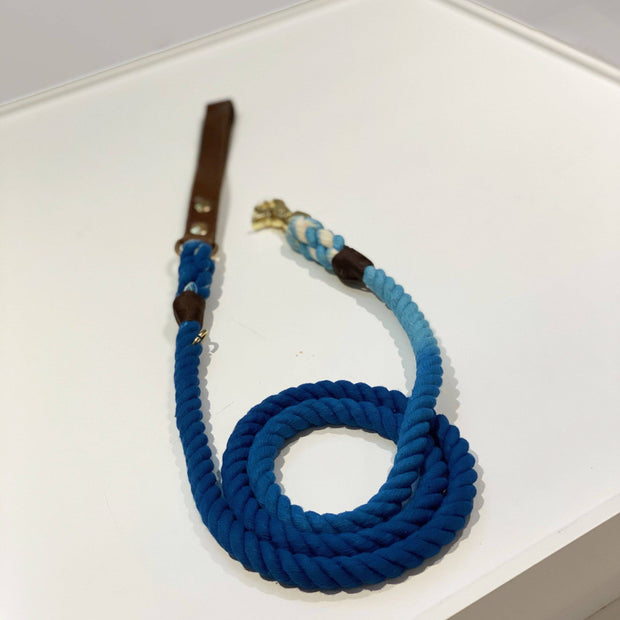 Blue Aqua Ombre | Leather and Rope Leash - Wag Swag Brand Inc