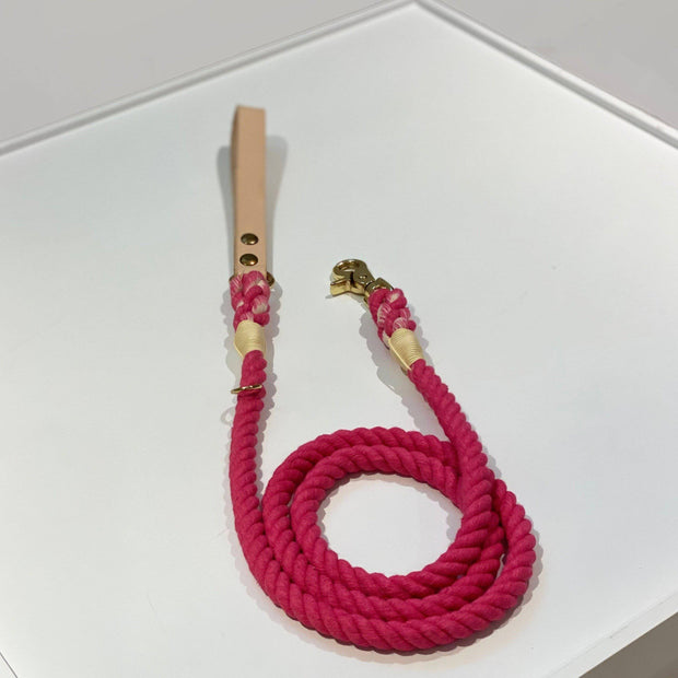 Fuchsia Pink  | Leather and Rope Leash - Wag Swag Brand Inc