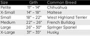 Leather dog harness size chart