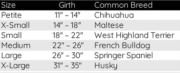 leather harness size chart