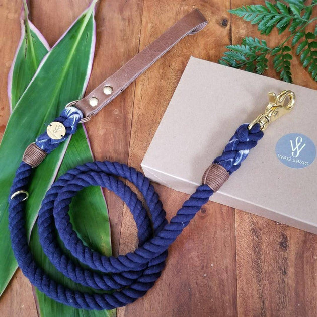 Wag Swag Black Leather and Cotton Rope Leash– Wag Swag Brand Inc