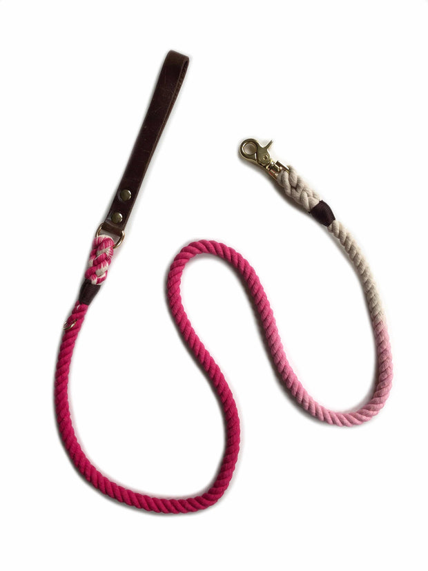 Pink Ombre | Leather and Rope Leash - Wag Swag Brand Inc