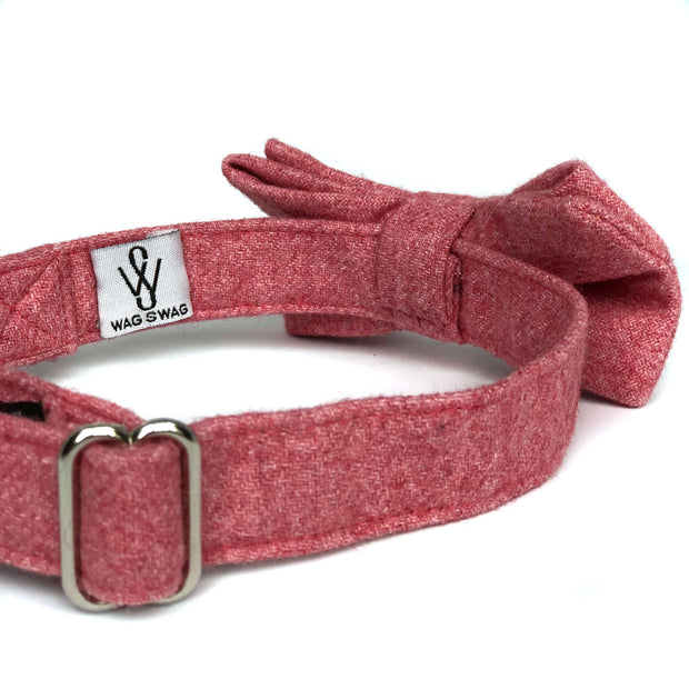 Wag Swag Brand | Bow Tie Dog Collar | Pink Wool