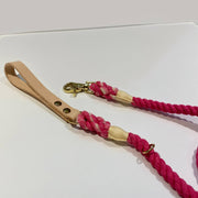 Fuchsia Pink  | Leather and Rope Leash - Wag Swag Brand Inc
