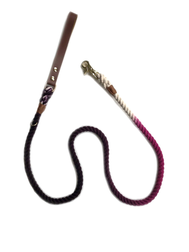 Purple | Leather and Rope Leash - Wag Swag Brand Inc